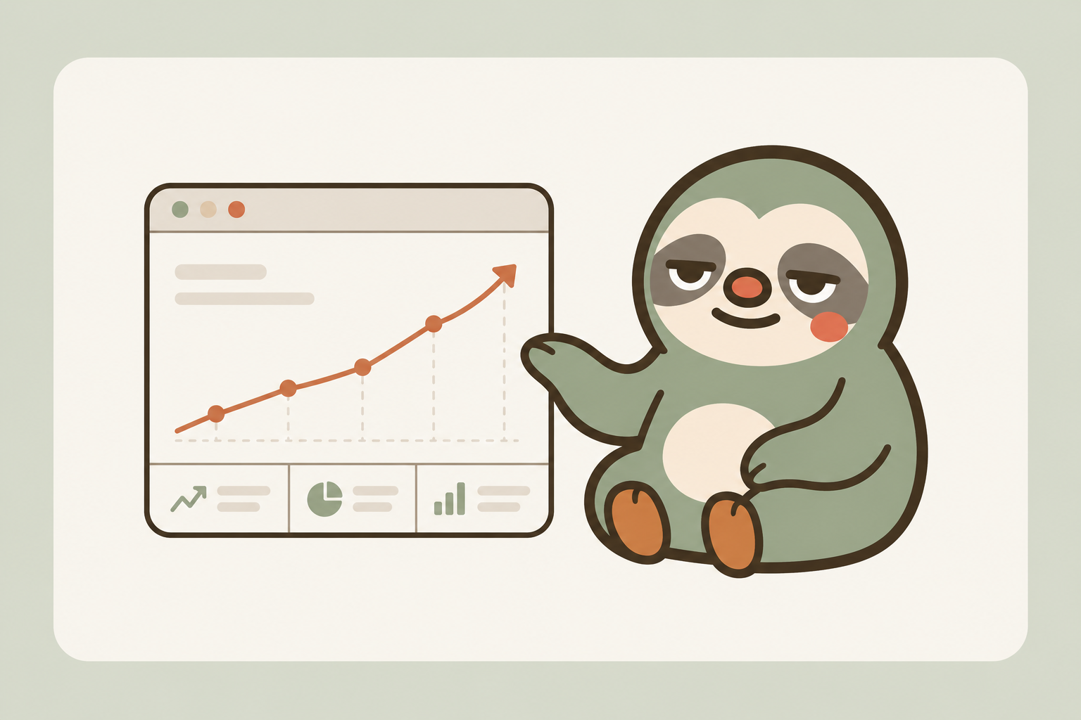 Sloth mascot presenting a growth chart
